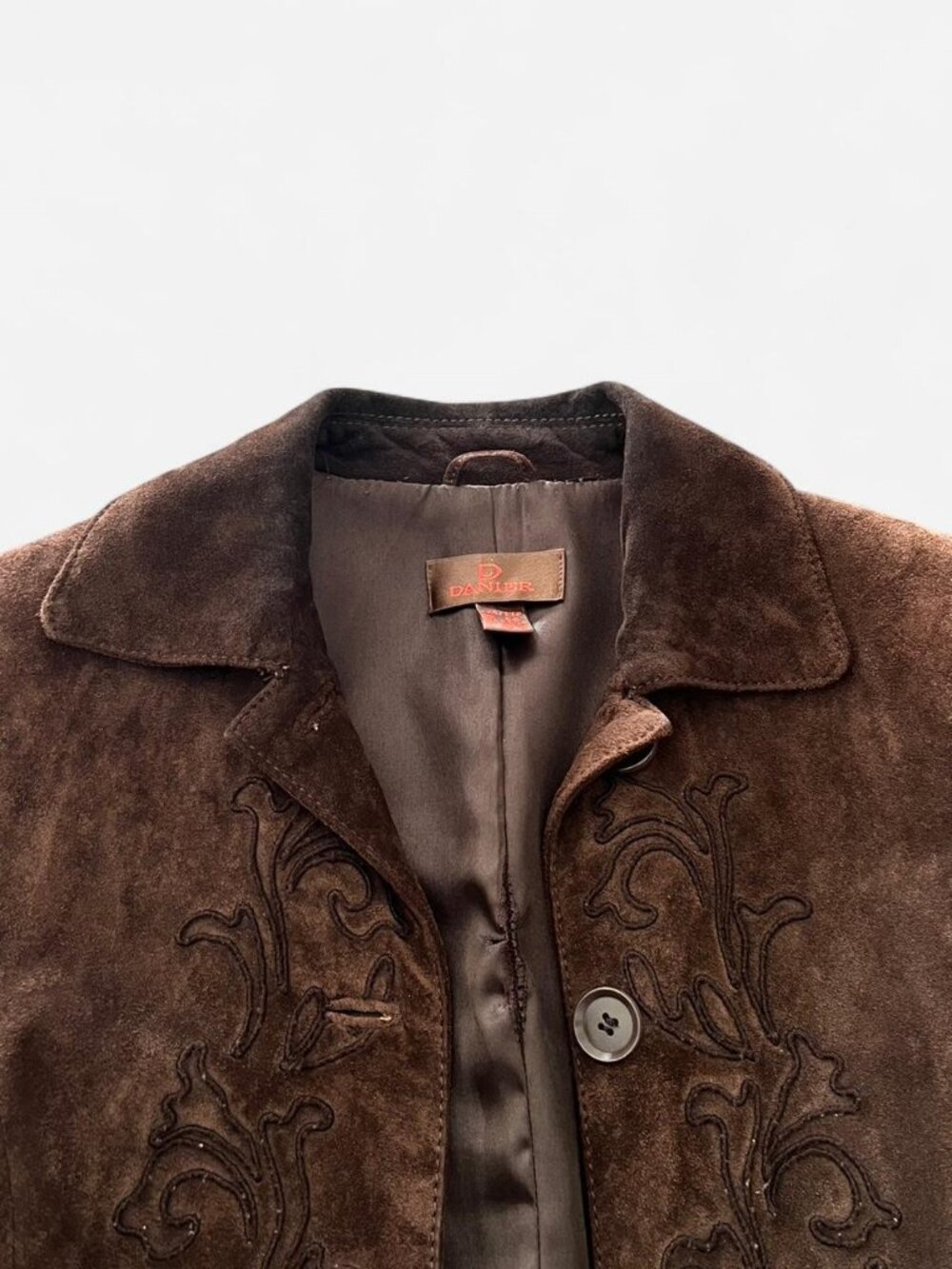 Vintage Danier Brown suede leather coat with floral embroidery - Picture 3 of 3